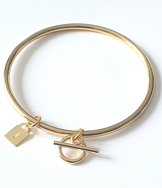 Jonc Acier or, pendentifs toggle et cadenas