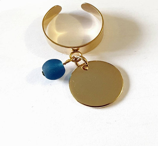Bague pendentif et perle bleue