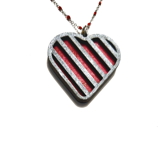 Collier pendentif coeur Acier inoxydable et bois