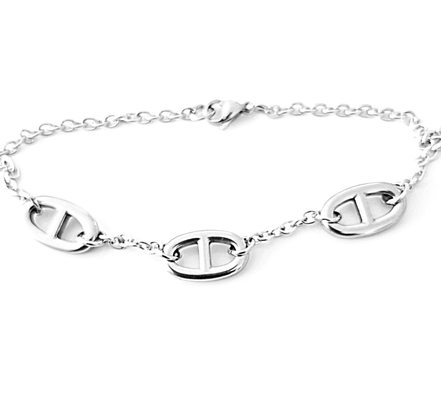 Bracelet Acier 3 pendentifs maille marine