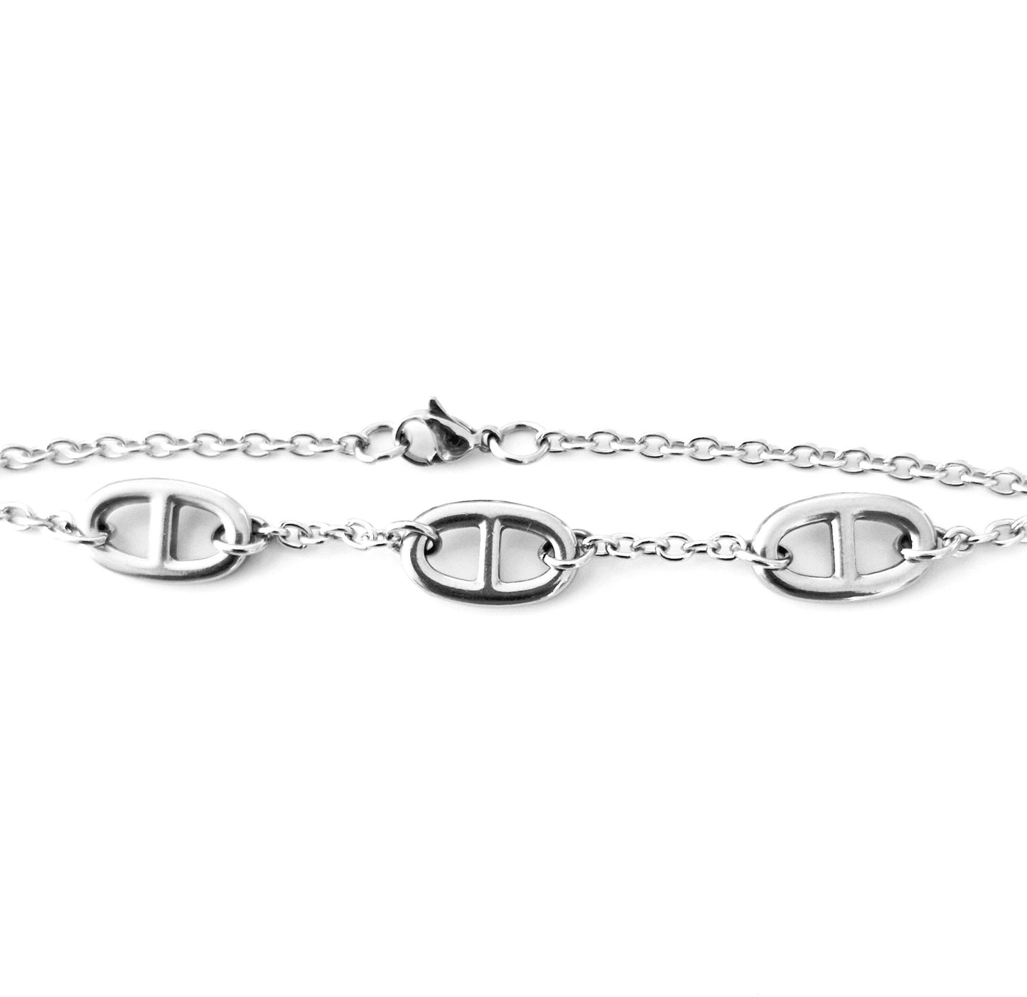 Bracelet Acier 3 pendentifs maille marine