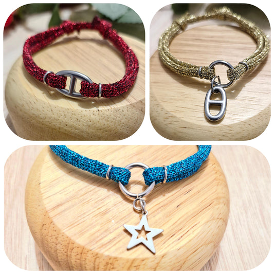 Bracelet cordon pailleté et pendentif
