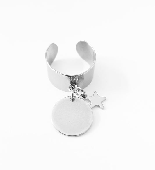 Bague pampille ronde et étoile, Acier