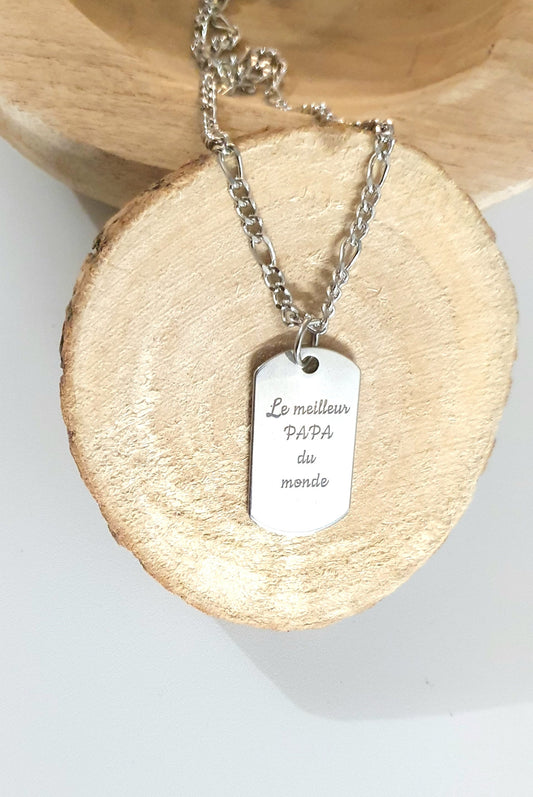 Collier homme personnalisé, message, Acier Inoxydable