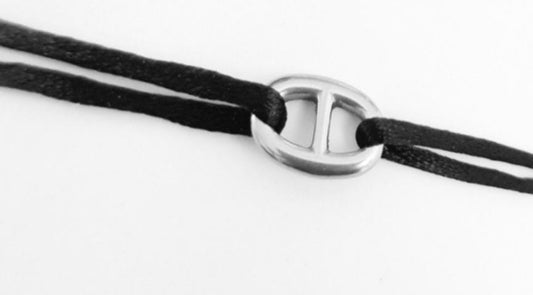 Bracelet cordon et pendentif maille chaine ancre marine en Acier Inoxydable, pampille ovale,idée cadeau original femme, fille, jeune ou ado,