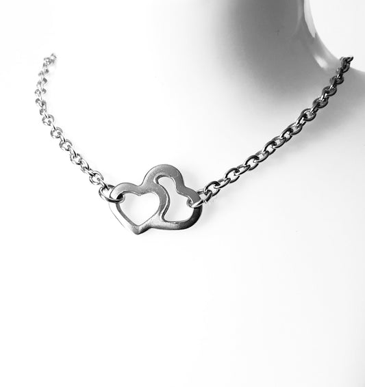 Collier Acier, 2 cœurs