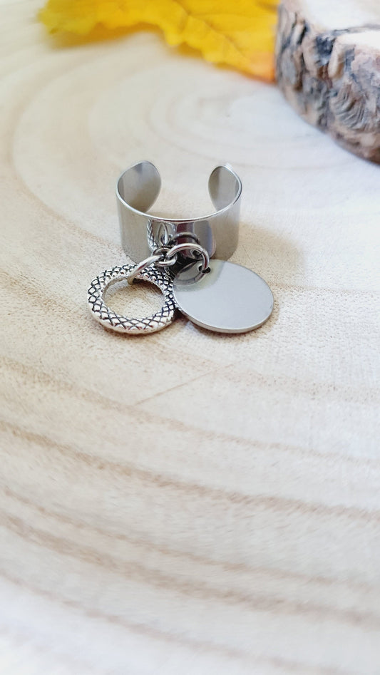 Bague large Acier avec 2 pampilles
