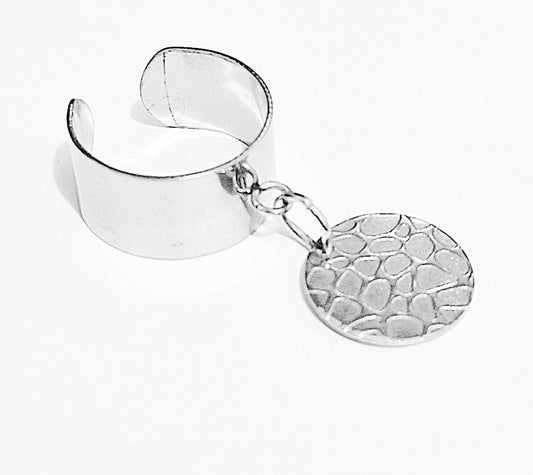 Bague breloque large ou fine, pampille ronde pendentif plat, PERSONNALISABLE, Acier Inoxydable, idée cadeau femme jeune fille, anniversaire