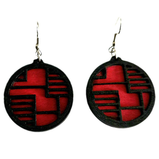 Boucles d'oreilles rondes rouge et noire