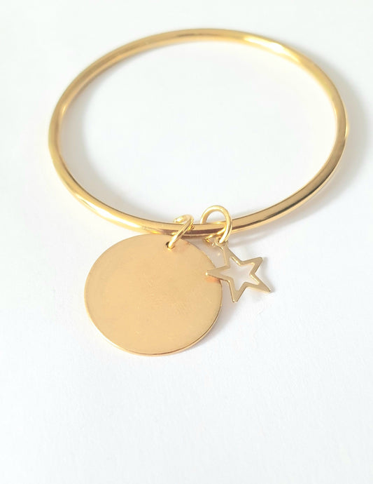 Jonc or pendentif rond et étoile