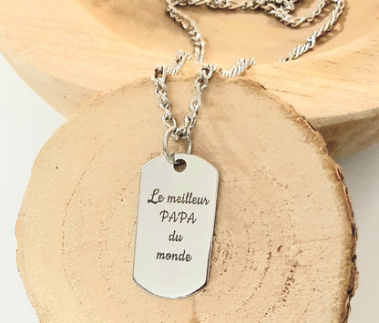 Collier homme personnalisé, message, Acier Inoxydable