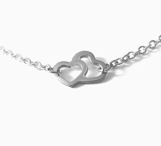 Collier Acier, 2 cœurs
