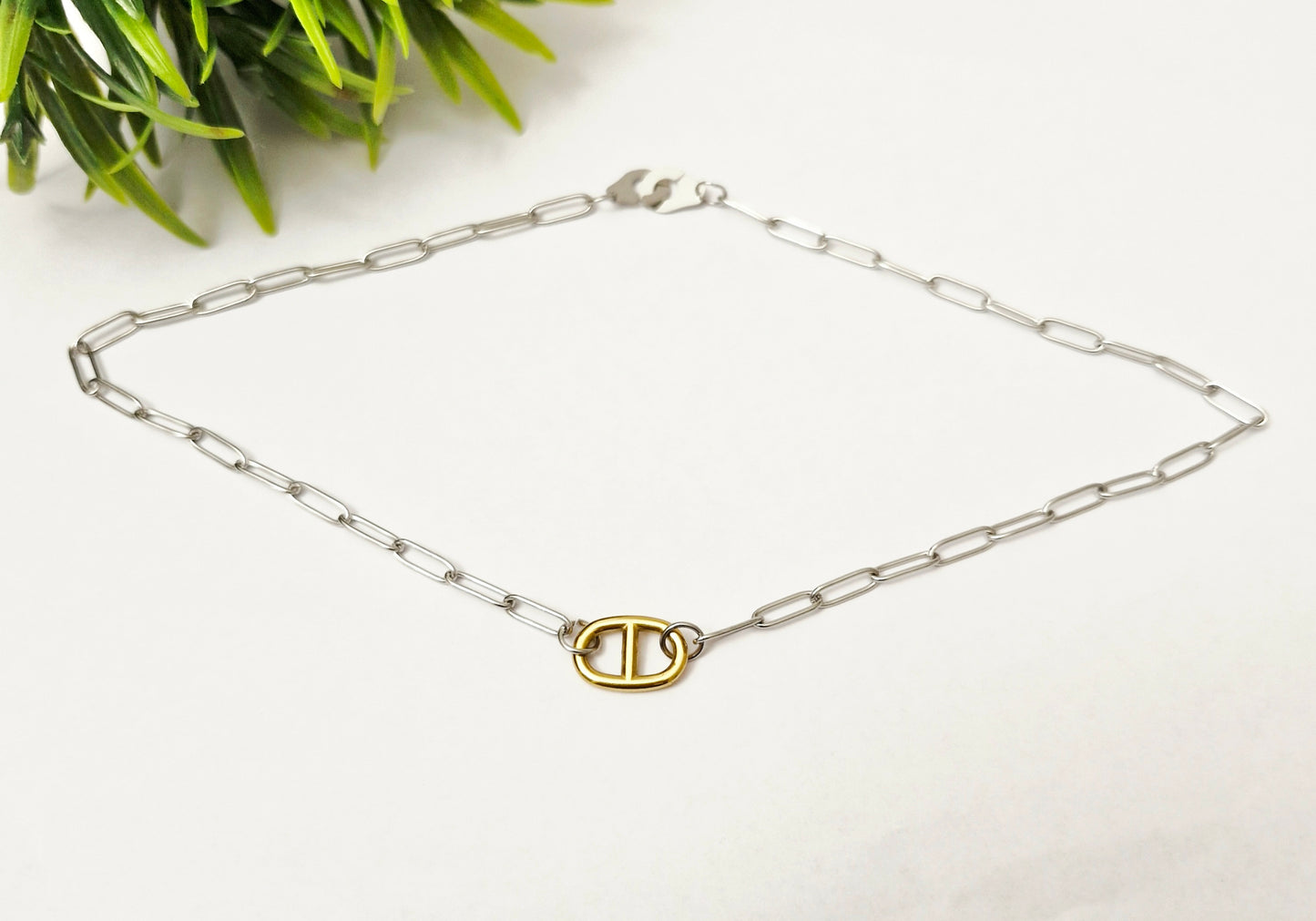 Collier 2 en 1 chaine d'ancre marine et menottes