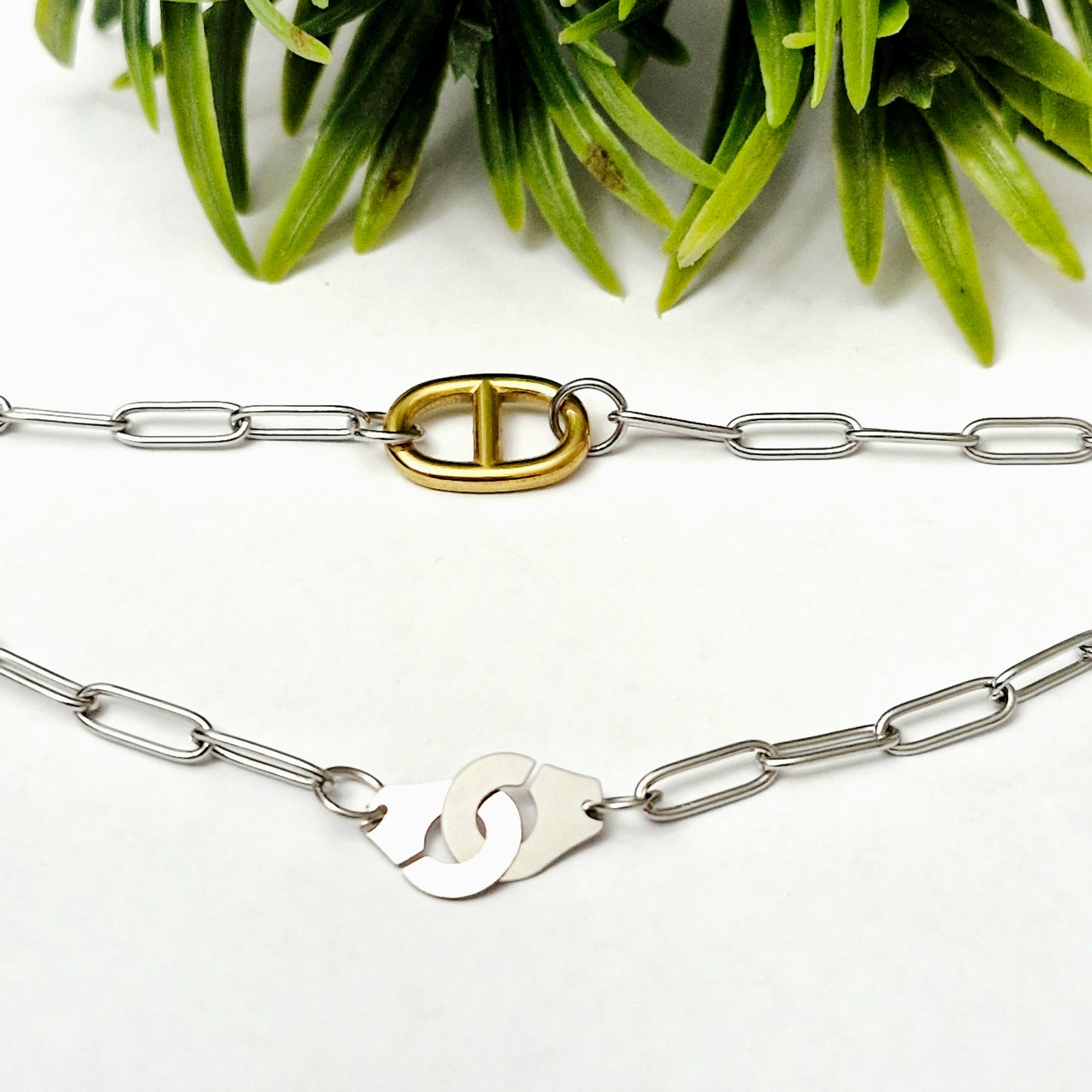 Collier 2 en 1 chaine d'ancre marine et menottes