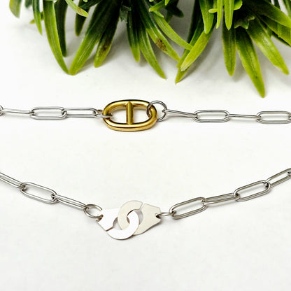 Collier 2 en 1 chaine d'ancre marine et menottes