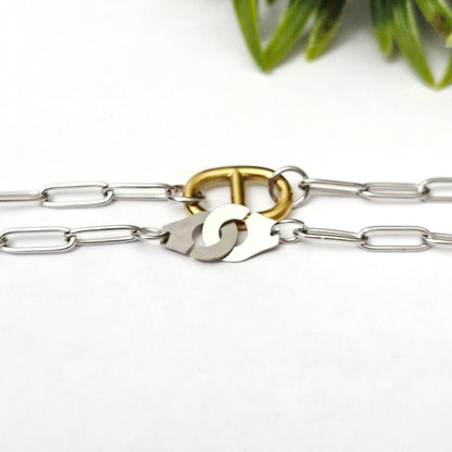 Collier 2 en 1 chaine d'ancre marine et menottes