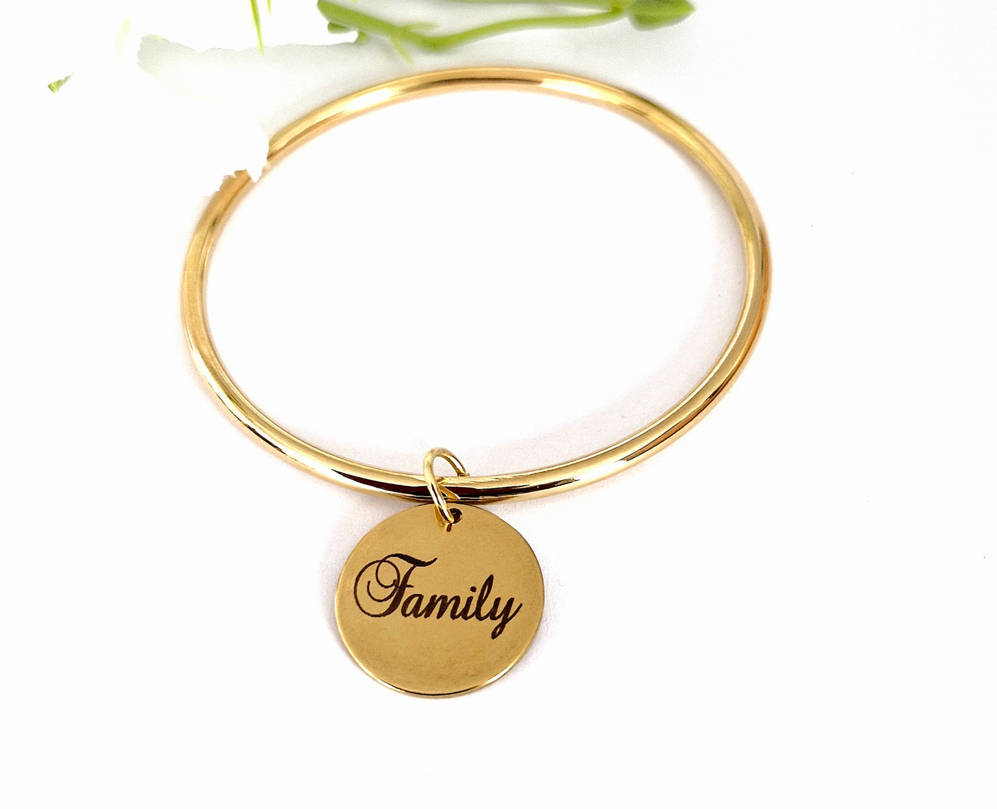 Jonc pendentif rond, or