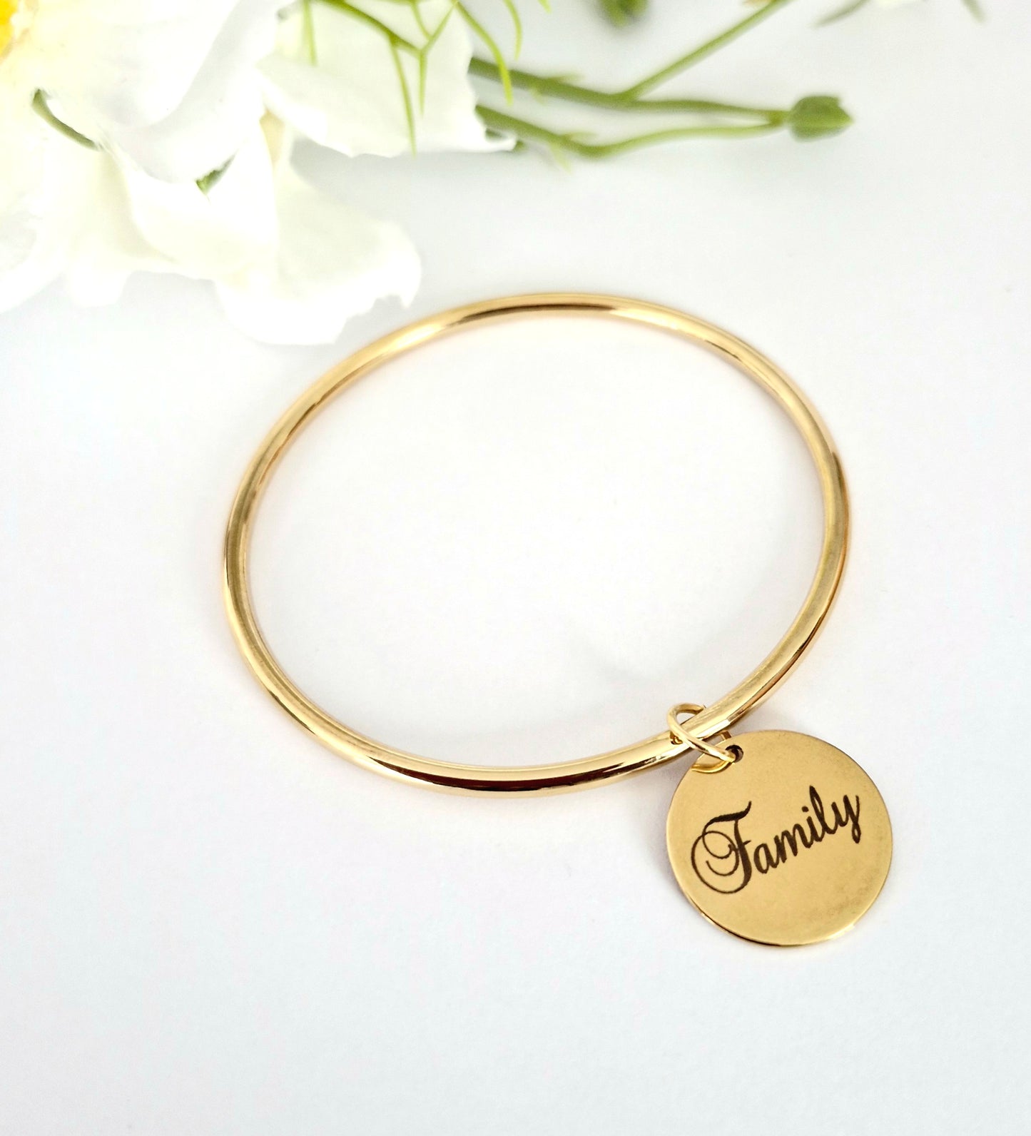 Jonc pendentif rond, or